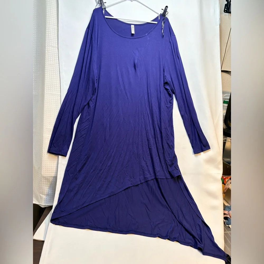 Long Sleeve Knee Length Asymmetrical Plus Size Tunic Top navy color - Picture 2 of 6